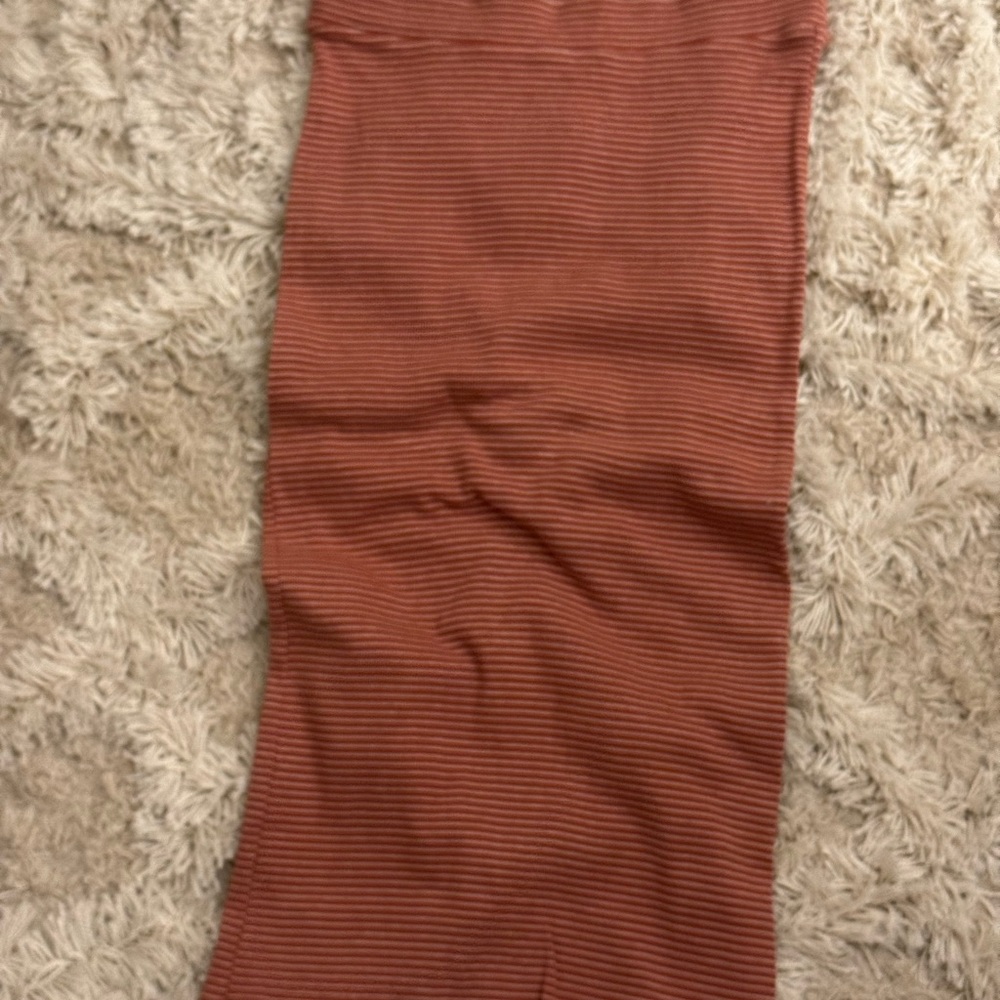 Stretch Ribbed Pencil Skirt in Rust